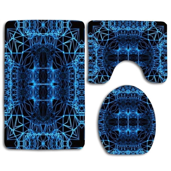 PUDMAD Wind Rose 3 Piece Bathroom Rugs Set Bath Rug Contour Mat and Toilet Lid Cover