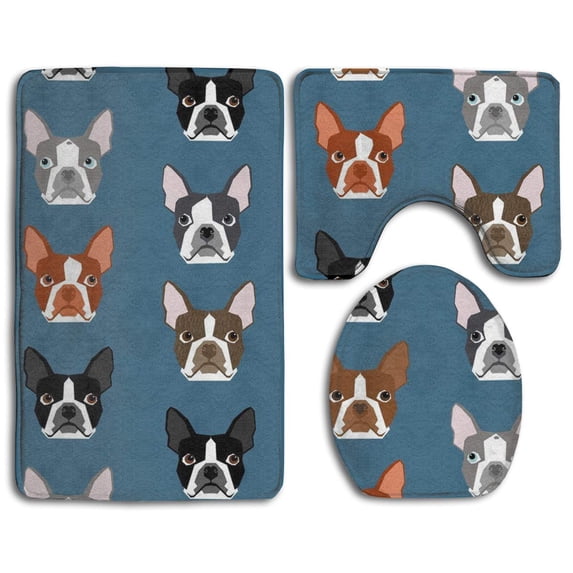 PUDMAD Winer Dog Face 3 Piece Bathroom Rugs Set Bath Rug Contour Mat and Toilet Lid Cover