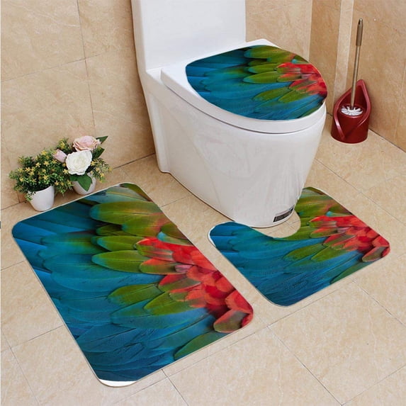 PUDMAD Winged Macaw 3 Piece Bathroom Rugs Set Bath Rug Contour Mat and Toilet Lid Cover