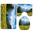 thumbnail image 1 of PUDMAD Winter Mountain Scene Yellow Flowers 3 Piece Bathroom Rugs Set Bath Rug Contour Mat and Toilet Lid Cover, 1 of 2