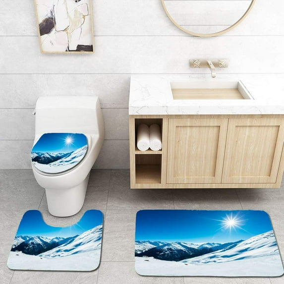 PUDMAD Winter ski Resort Soelden 3 Piece Bathroom Rugs Set Bath Rug Contour Mat and Toilet Lid Cover