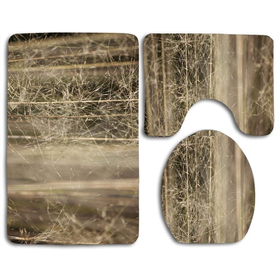 PUDMAD Wispy Grass 3 Piece Bathroom Rugs Set Bath Rug Contour Mat and Toilet Lid Cover