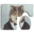 thumbnail image 1 of PUDMAD Wolf A Bow Tie 3 Piece Bathroom Rugs Set Bath Rug Contour Mat and Toilet Lid Cover, 1 of 2