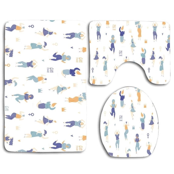 PUDMAD Woman Dance Girl Powe 3 Piece Bathroom Rugs Set Bath Rug Contour Mat and Toilet Lid Cover