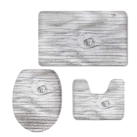 PUDMAD WoodRustic Old Barn Wood 3 Piece Bathroom Rugs Set Bath Rug Contour Mat and Toilet Lid Cover