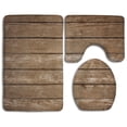 thumbnail image 1 of PUDMAD Wooden 3 Piece Bathroom Rugs Set Bath Rug Contour Mat and Toilet Lid Cover, 1 of 2