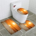 thumbnail image 1 of PUDMAD Wooden Platform Beside Tropical sea Sunrise 3 Piece Bathroom Rugs Set Bath Rug Contour Mat and Toilet Lid Cover, 1 of 2
