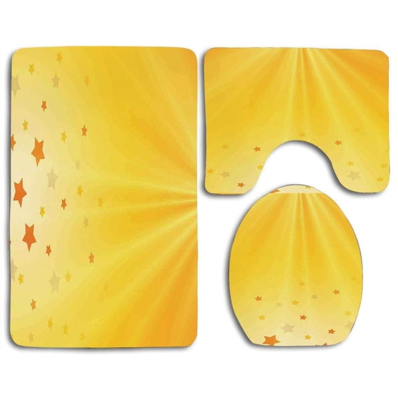 PUDMAD Yellow Reflection Rising Sun Various Star Images Sky Home 3 Piece Bathroom Rugs Set Bath Rug Contour Mat and Toilet Lid Cover