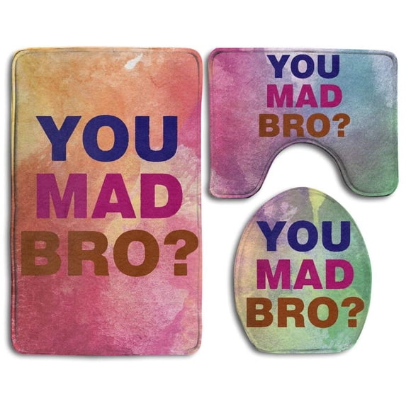 PUDMAD You MAD Bro 3 Piece Bathroom Rugs Set Bath Rug Contour Mat and Toilet Lid Cover