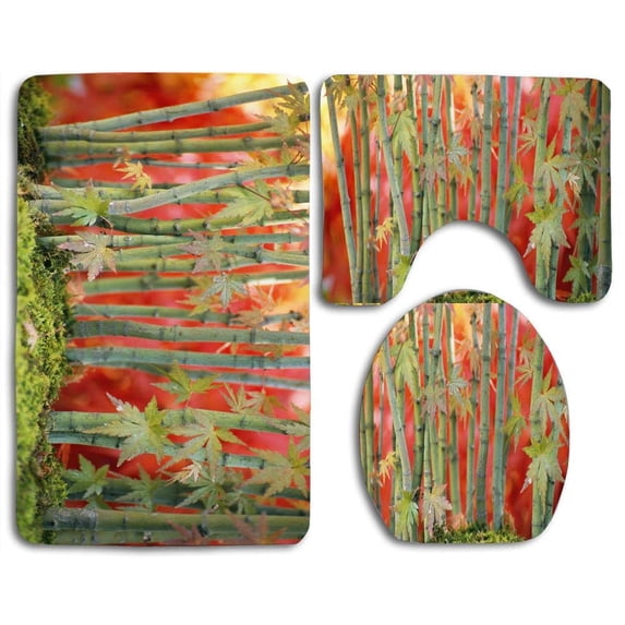 PUDMAD Young Trees 3 Piece Bathroom Rugs Set Bath Rug Contour Mat and Toilet Lid Cover