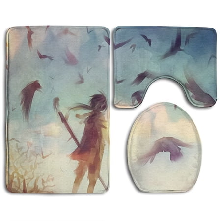 PUDMAD Youth Bird 3 Piece Bathroom Rugs Set Bath Rug Contour Mat and Toilet Lid Cover