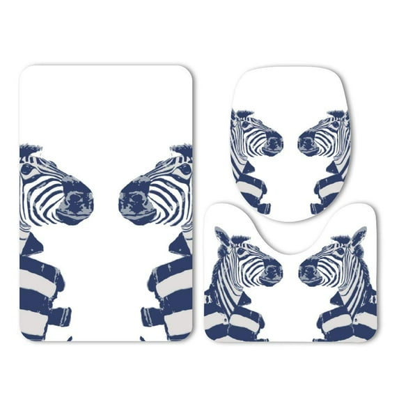 PUDMAD Zebra Dress Stripes 3 Piece Bathroom Rugs Set Bath Rug Contour Mat and Toilet Lid Cover