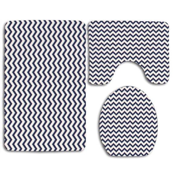 PUDMAD Zig Zag Geometric Retro Stylized Funk Art Effects Featured Details Graphic 3 Piece Bathroom Rugs Set Bath Rug Contour Mat and Toilet Lid Cover