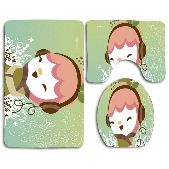 PUDMAD Zune Happy 3 Piece Bathroom Rugs Set Bath Rug Contour Mat and Toilet Lid Cover