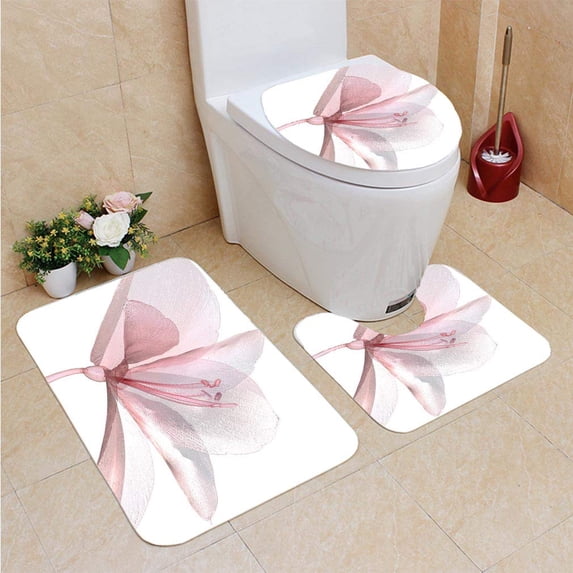PUDMAD a Flower Amaryllis 3 Piece Bathroom Rugs Set Bath Rug Contour Mat and Toilet Lid Cover