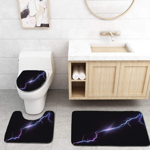 PUDMAD a Realistic Style Bright Glowing Lightning Isolated on a Dark 3 Piece Bathroom Rugs Set Bath Rug Contour Mat and Toilet Lid Cover