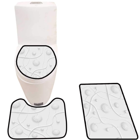 PUDMAD backgroun Flowers 3 Piece Bathroom Rugs Set Bath Rug Contour Mat and Toilet Lid Cover