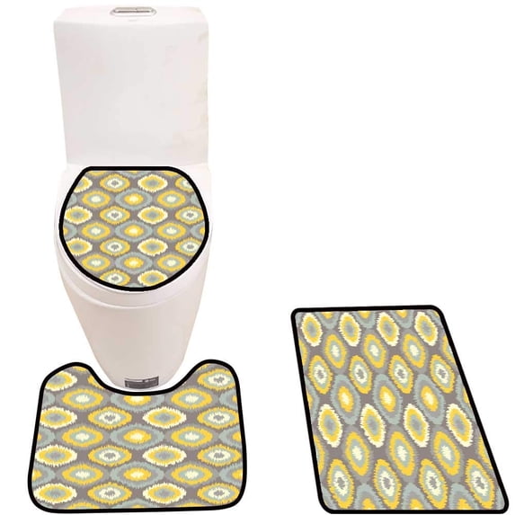 PUDMAD ethni Boho Ikat Repeat backgroun Cloth Wallpaper 3 Piece Bathroom Rugs Set Bath Rug Contour Mat and Toilet Lid Cover