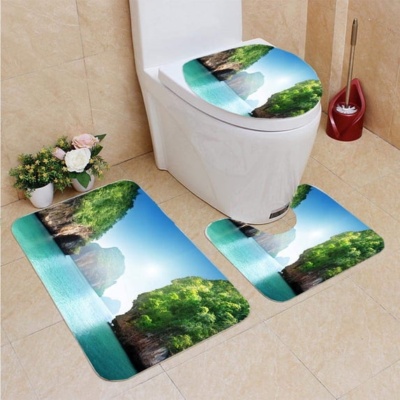 PUDMAD fabled Landscape Thailand 3 Piece Bathroom Rugs Set Bath Rug Contour Mat and Toilet Lid Cover