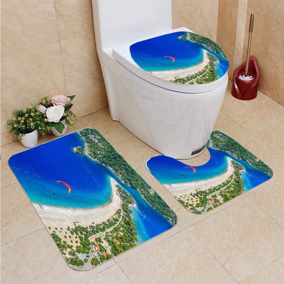PUDMAD fethiye oludeniz 3 Piece Bathroom Rugs Set Bath Rug Contour Mat and Toilet Lid Cover