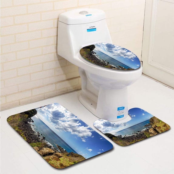 PUDMAD house 3 Piece Bathroom Rugs Set Bath Rug Contour Mat and Toilet Lid Cover