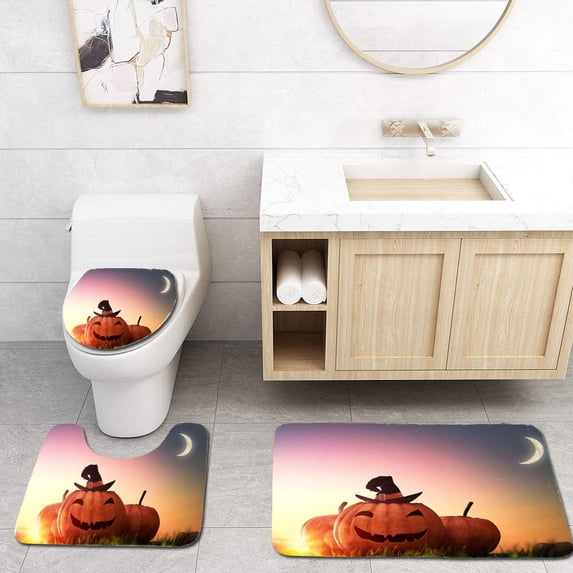PUDMAD preparing Halloween 3 Piece Bathroom Rugs Set Bath Rug Contour Mat and Toilet Lid Cover