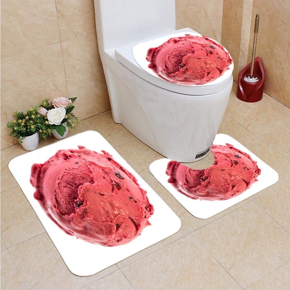 PUDMAD red ice Cream Scoop from 3 Piece Bathroom Rugs Set Bath Rug Contour Mat and Toilet Lid Cover