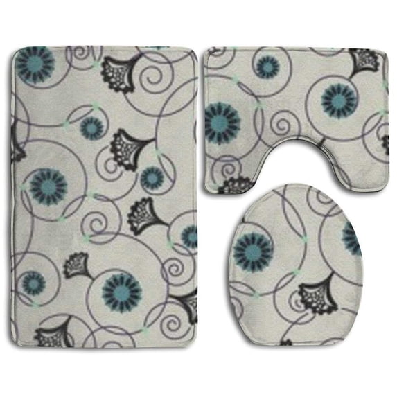 PUDMAD s Memphis 3 Piece Bathroom Rugs Set Bath Rug Contour Mat and Toilet Lid Cover