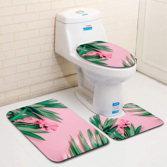PUDMAD summer concept flower bloom oleander tropical arrange on pastel backgro 3 Piece Bathroom Rugs Set Bath Rug Contour Mat and Toilet Lid Cover