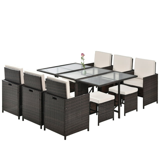 PUDO 11 Piece Outdoor Wicker Dining Patio Furniture Set Sectional