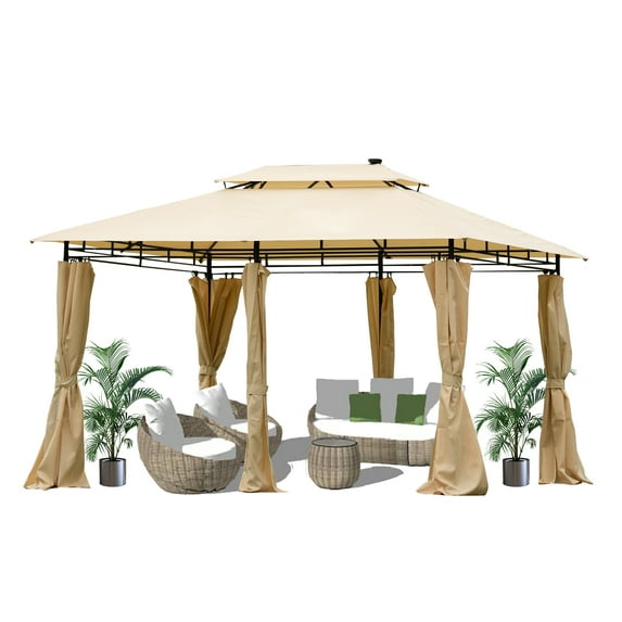 PUDO Gazebo Canopy Tent Outdoor Gardenline BBQ Grill Gazebo for Patios Screened Metal Pop up Gazebo with Screen Double Roof White Big Tent