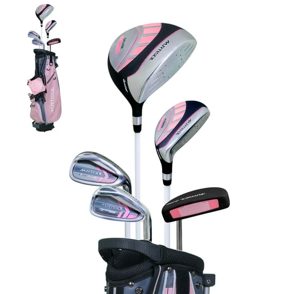PUDO Kids Golf Clubs Set 11-13 Years Junior Golf Clubs Full Set 5-Piece Set Putter and Driver Golf Clubs and Sets With Stand Bag - Pink