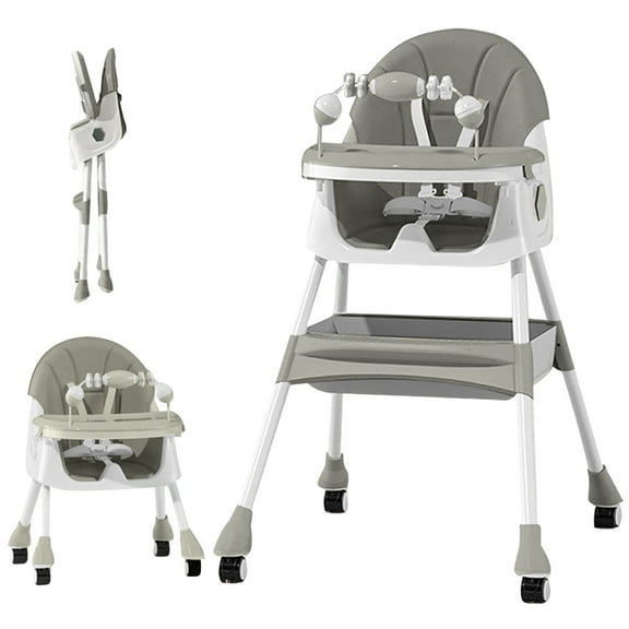 PUEDO 4-in-1 Baby High Chair Portable Toddler Dining Chairs Eat & Play Convertible Highchair with Adjustable Tray, Gray