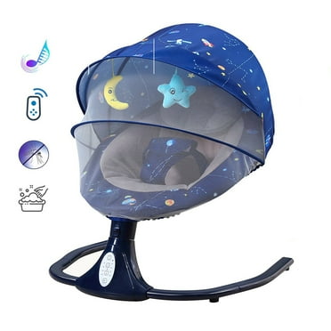 PUEDO Baby Swing for Infants, Electric Baby Rocker Bouncer with Bluetooth Remote Control, 0-12 Month, Blue