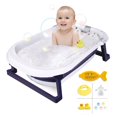 thumbnail image 1 of PUEDO Foldable Baby Bathtub, Portable Travel Newborn Infant Toddler Bath Tub with Thermometer & Toys, Blue, 1 of 9