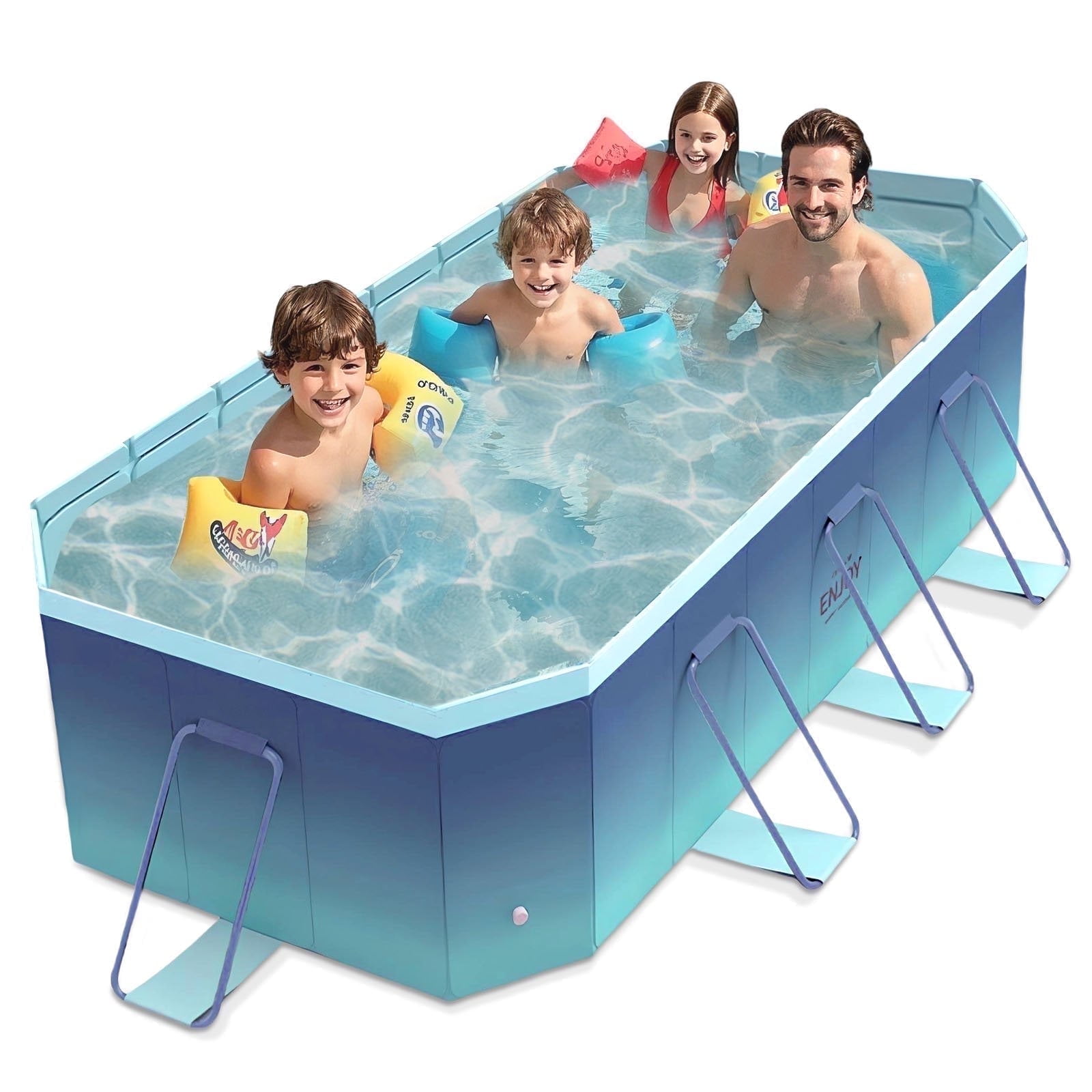 PUEDO Foldable Swimming Pool, Large Non-inflatable Adults Kids Outdoor Pools, with Stable Triangular Braces, Blue, (101" x 66" x 20")