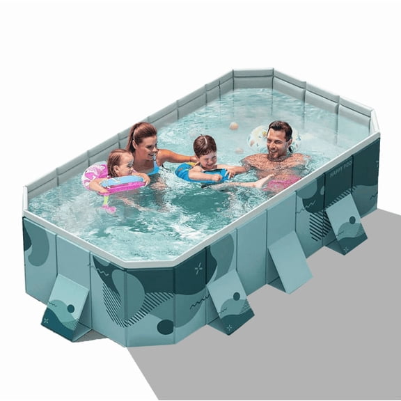 Puedo Foldable Swimming Pool, Large Non-Inflatable Adults Kids Outdoor Pools, with Stable Triangular Braces,Green, (113" x 66" x 20")
