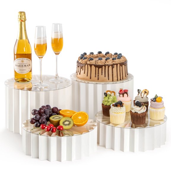 PUERSI 4 Pack Buffet Risers, Foldable Food Display Risers for Party, Display Stands for Food, Cake Cupcake Stands, Riser Display Stand for Desserts, Food, Jewelry - White