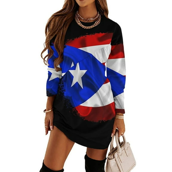 PUERTO RICAN FLAG by Solomaskx Loose Dress Evening Dress Summer Dresses for Women Luxury Dress Long Sleeved Dress