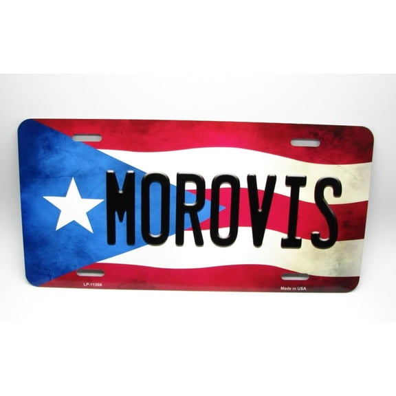 PUERTO RICO FLAG MOROVIS ISLA DEL ENCANTO METAL CAR NOVELTY LICENSE PLATE TAG - Aluminum ( 12 inch x 6 inch )