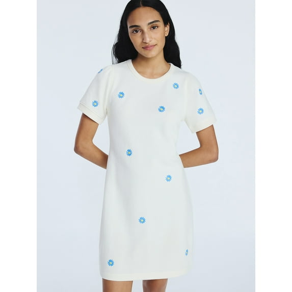 Free Assembly Women’s and Women's Plus Embroidered Mini Dress with Puff Sleeves, Sizes XS-4X