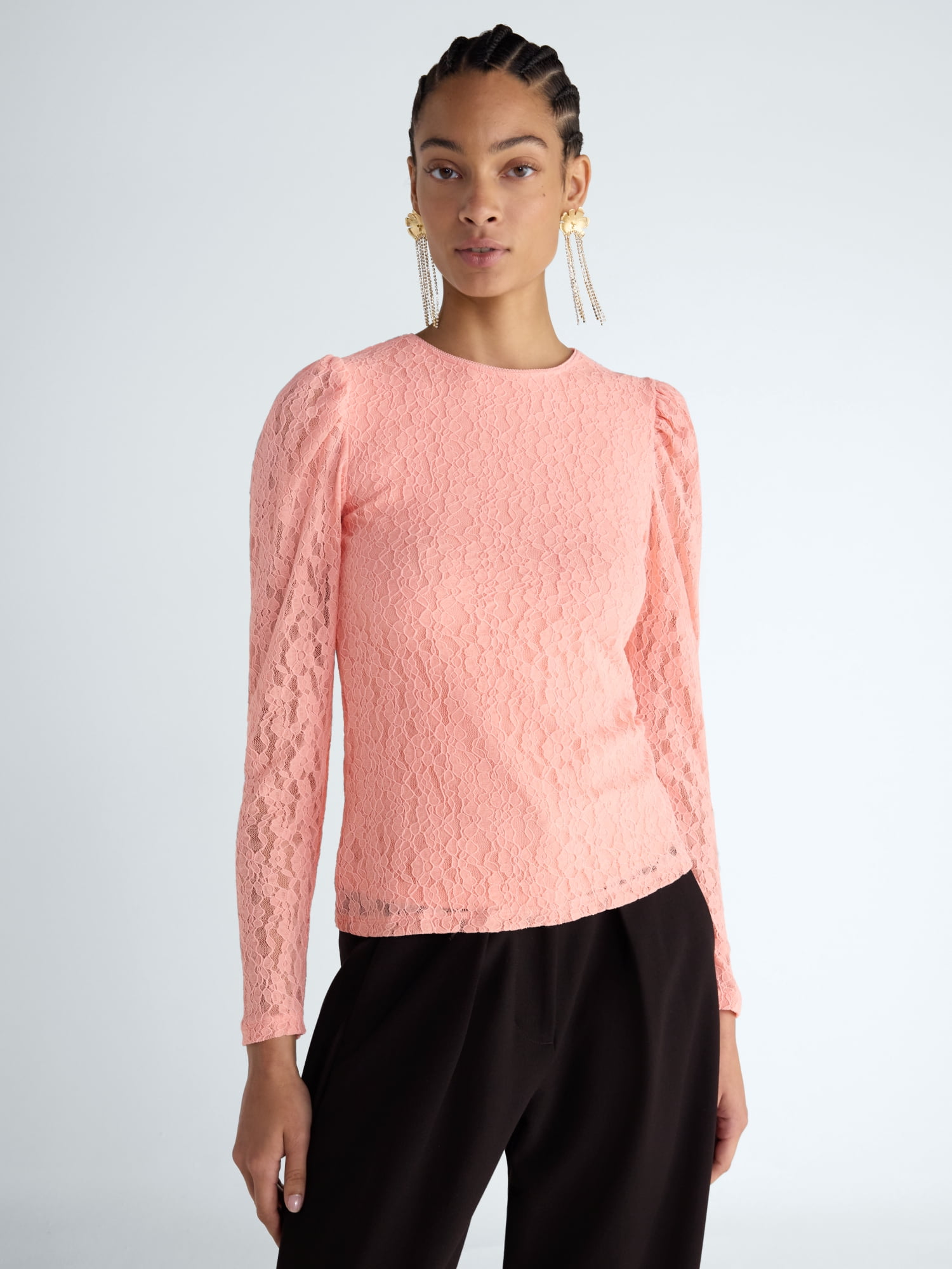 Scoop Women’s and Women’s Plus Lace Top with Puff Shoulders, Sizes XS ...
