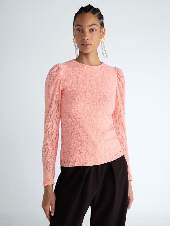 Women’s and Women’s Plus Lace Top with Puff Shoulders, Sizes XS-4X