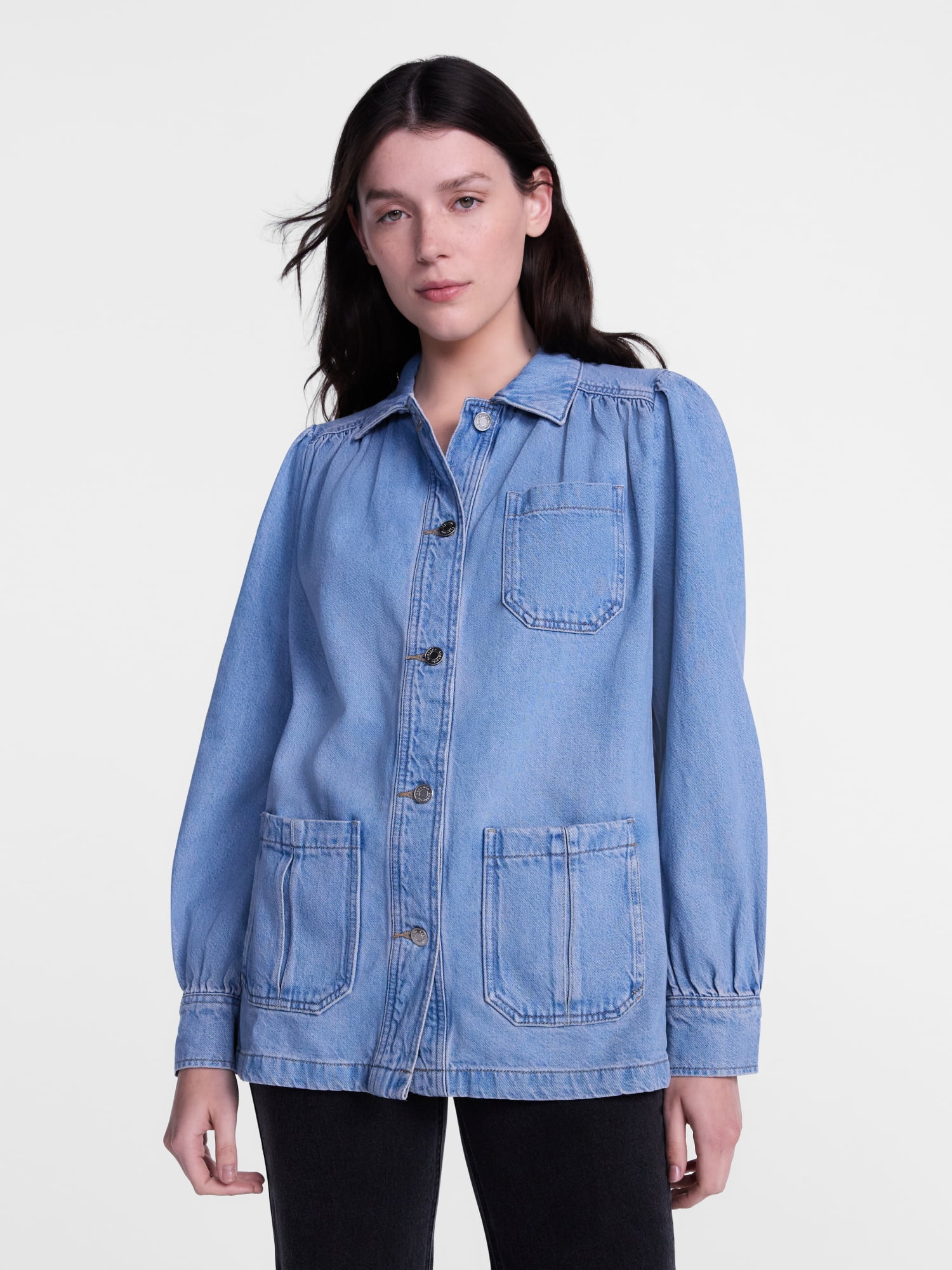 Scenario Women's and Women's Plus Chore Jacket with Long Puff Sleeves, Sizes XS-4X