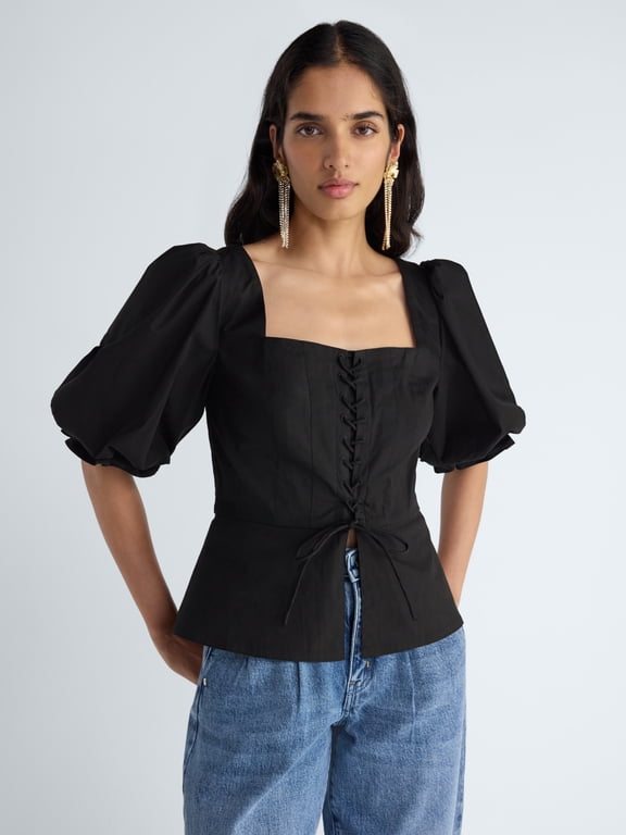Women’s Corset Top with Puff Sleeves, Sizes XS-XXL