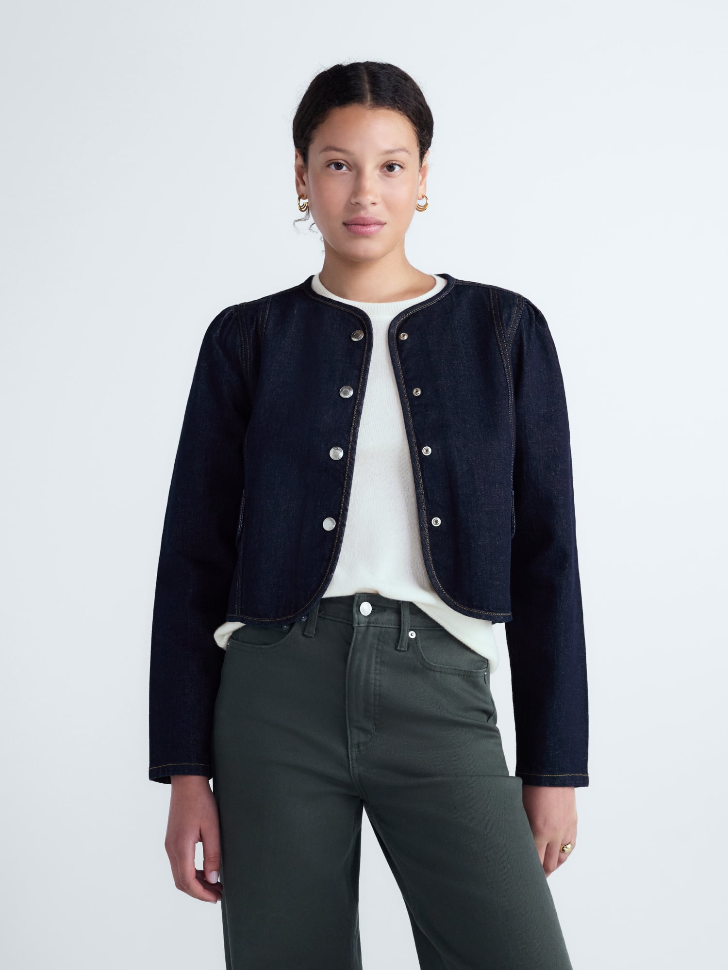 Free Assembly Women's Puff Sleeve Cropped Jacket with Long Sleeves, Sizes XS-XXL