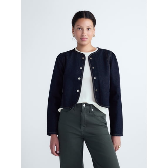 Free Assembly Women's Puff Sleeve Cropped Jacket with Long Sleeves, Sizes XS-XXL