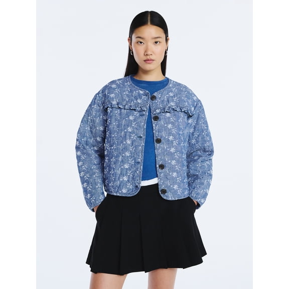 Scoop Women's Cotton Eyelet Jacket with Puff Sleeves, Sizes XS-4X