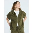 thumbnail image 1 of Scoop Women’s Mineral Washed Zip Hoodie with Short Puff Sleeves, Sizes XS-XXL, 1 of 5