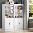 thumbnail image 1 of PUFFCAFE Bookcase with Doors,Wood Book Shelf with Storage Cabinet,3 Tier Display Shelves,Metal Handles,70" White Tall Book Case,2 Pack, 1 of 5
